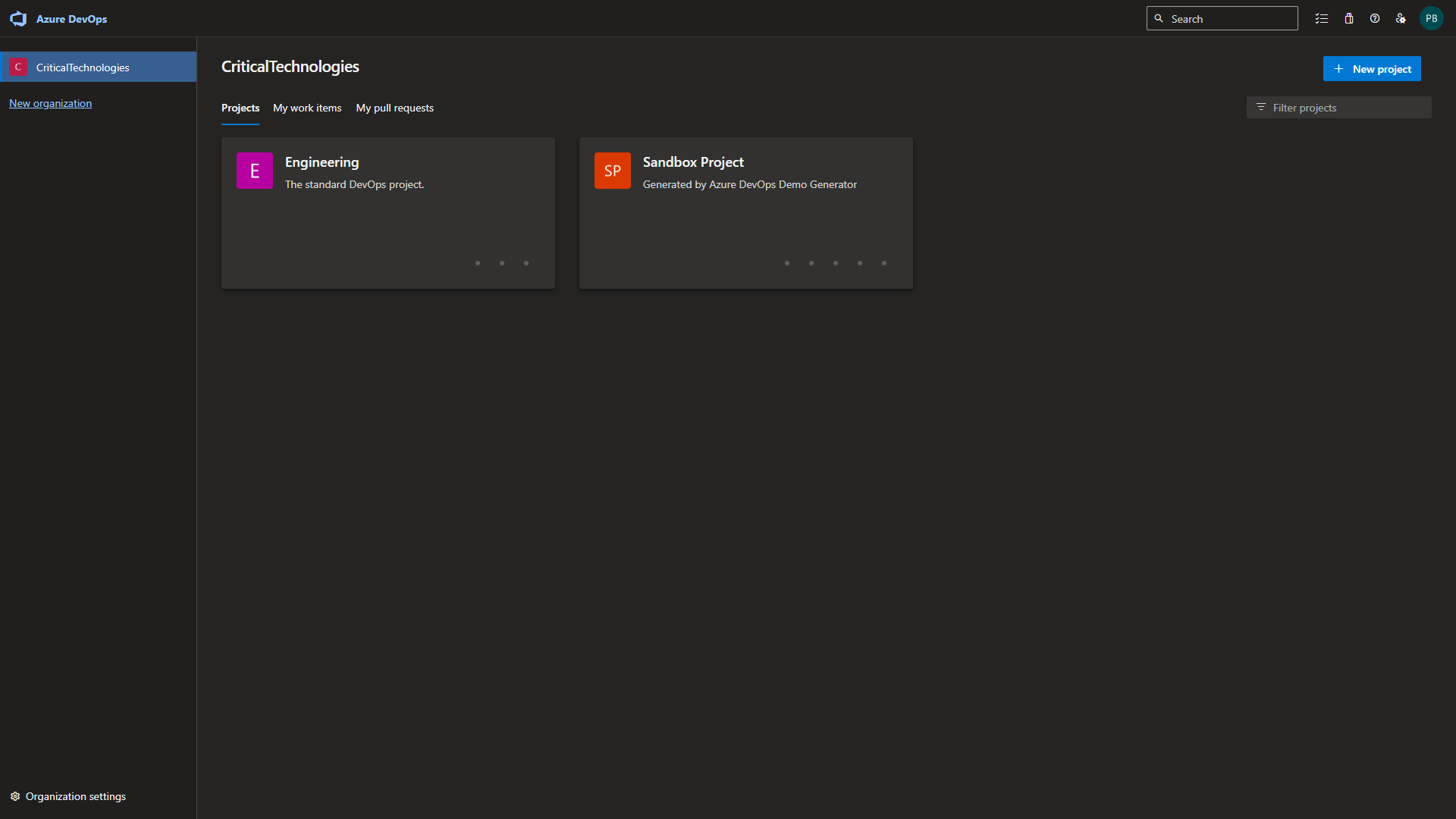 The Azure DevOps laning page